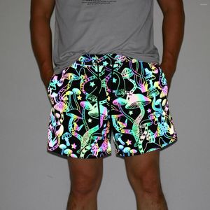 Мужские шорты, отражающие мужские ночь, отражают светлые красочные змеи тигровые грибные рисунки летняя уличная одежда Хип -хоп короткие брюки мужчина