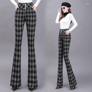 Spodnie damskie Wysokie talię swobodne kobiety w kratę Flaid Flared Slim Cargo Women For for for