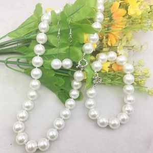 Necklace Earrings Set Beautiful 12mm White Sea Shell Pearl Bracelet Beads Women Jewelry Making Design Natural Stone