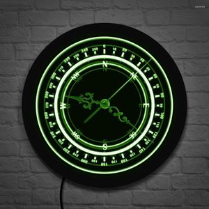 Zegary ścienne Kompas morski Neon Znak Znak Zgadza granatowy zabytkowe wiatr Rose Luminous Light Watch Projekt nawigacji