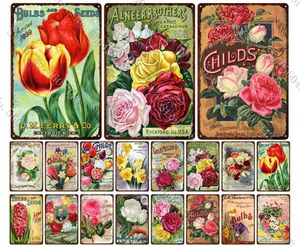 Katalog nasion w stylu vintage Katalog nasion cyny żonkile Tulipany żarówka kwiat retro metalowe płyty ogrodowe domowe dekoracja ścienna 20x30 cm WOO