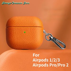 Für AirpPods echtes Leder für AirpPods Pro 2 Fall AirPods 1 2 3 Abdeckung Bluetooth Kopfhörer Zubehör Lychee Muster Rindsleder mit Schnalle