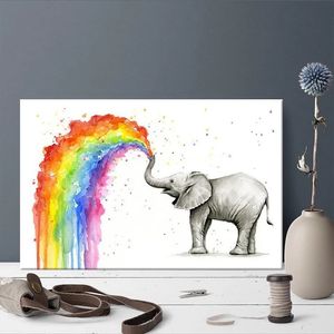 Kreskówka słonia tryska Rainbow Water Plakaty i wydruki Graffiti Animal Płótna Obrazy ścienne Picture do salonu wystrój domu bez ramki