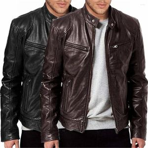 Men's Trench Coats 2023 Fashion Men Microfiber Leather Jacket Autumn Winter Slim Fit Real Biker Vintage Coat Blouses Male Boy Cool