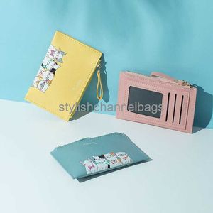 Cüzdan yeni kadın cüzdan ultra ince deri çanta banka kartı tutucu çanta sevimli karikatür kedi fermuar para çantası basit ince kart tutucu 0212/23