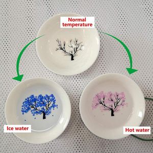 Чашки блюдцы волшебство сакура сакэ чашка изменение с холодным/ водой персиковые вишневые цветы цветут волшебным образом расцвета