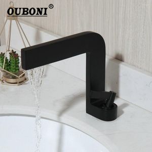 Bathroom Sink Faucets OUBONI Matte Black Faucet Deck Mount Vanity Mixer Tap Stream Spray & Cold Water Wash Basin