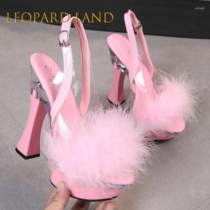 Sandals Leopard Land 10365 Series 14 Cm Heel 4 Platform With Flower Fish Toe Shoes Nightclub Thick High Heels Car LFD