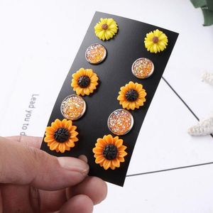 Ohrstecker 5 teile/satz Koreanische Trendy Mädchen Frauen Nette Lebendige Gänseblümchen Helle Harz Sonnenblume Glitter Faux Druzy Set