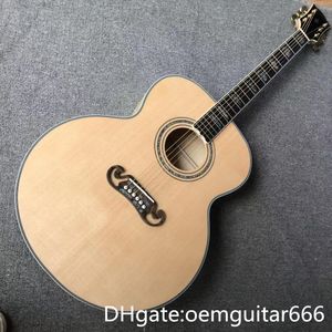 2023 Гитара, изготовленная на заводе, верхняя дека из массива ели, накладка грифа из палисандра, боковые и задняя дека из клена, высококачественная акустическая гитара Jumbo 42 дюйма.