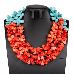 Pendant Necklaces Luxury 3 Layers Natural Coral Necklace Teardrop Turquoise Beads Nigerian Wedding Jewelry CNR799Pendant