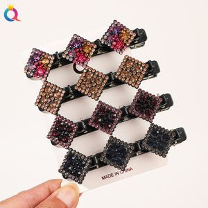 Korean Style Rhinestones Ribbon Sweet Cute Bangs Side Barrettes Acrylic Crystal Flowers Hair Clips for Girl Duckbill Clip 1603