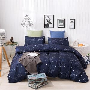 Bettwäsche-Sets 3-teiliges Set Blauer Sternenhimmel Bettbezug Doppelbett Twin King Size Konstellationsmuster Blatt