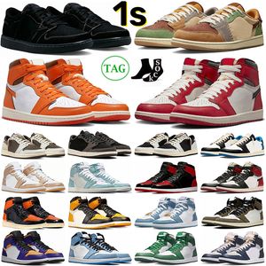 حذاء كرة السلة الأسود فانتوم 1 Jumpman 1s Lows Lost And Found عكسي Mocha Starfish Gorge Green Voodoo ولدت براءة اختراع للرجال والنساء أحذية رياضية خارجية T1