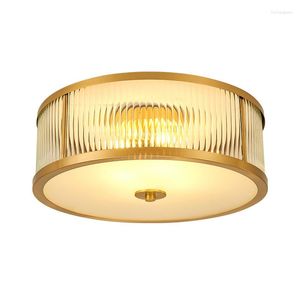 Luzes de teto American Seiko Pure Copper Bedroom Room Light Light Led Minimalist Round Lamp