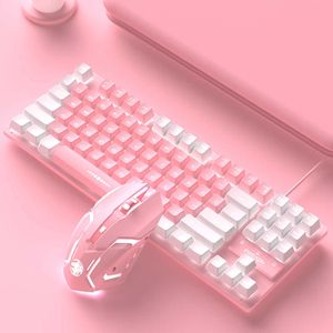 3 em 1 Teclado conjunto de teclado de notebook para escritório rosa fofo e mouse Conjunto de mouse Games de computador com computador Games 87Key Girl Girl