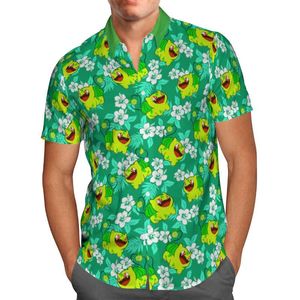 남자 캐주얼 셔츠 3D 프린팅 녹색 애니메이션 하와이 셔츠 남자 여름 짧은 슬리브 대형 카미사 소셜 5xl s110men 's