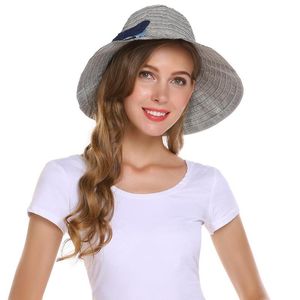 Широкие шляпы с краями женщины мода летняя весенняя складная полоса бабочка
