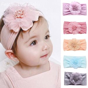 Haarschmuck Baby Big Nylon Stirnband Perle Blume Turban Kleinkind Mädchen Stoff Gummiband Headwrap ZubehörHaar