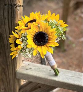 Hochzeitsblumen EillyRosia Gelbe Sonnenblume Brautjungfernstrauß künstlich für die Braut Ramo De La Boda Bruidsboeket