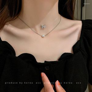 Anhänger Halsketten Perle Zirkon Schmetterling Halskette Zweiteilige Koreanische Einfache Schlüsselbein Kette Persönlichkeit Kalten Wind Frauen