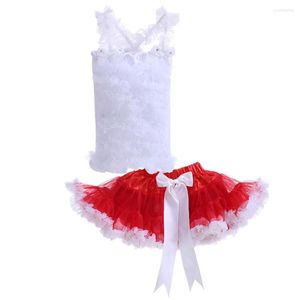 Kleidungssets Geburtstag Baby Mädchen Set Geboren Baumwolle Weiß Schlinge Spitze Weste Rot Tutu Rock Layered Säuglingsgröße 12M 18M 2 3 4 Jahre alt