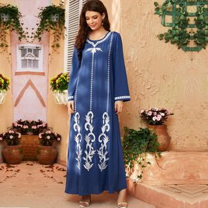 Ethnic Clothing Women Muslim Dress Embroidery Long Sleeve Caftan Marocain Islamic Big Swing Robe Ramadan Dubai Turkey Hijab Abaya