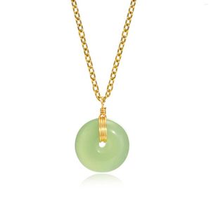 Pendant Necklaces Fashion Women Necklace Donut Natural Healing Gemstone Stone Amulet Lucky Stainless Steel Chain