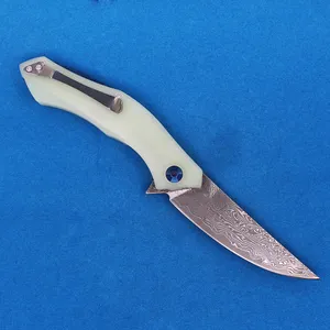 Nowy r2308 Flipper składany nóż vg10 Damascus stalowe ostrze Jade G10 Łożysko kulkowe Szybkie otwarte noże z folderu EDC