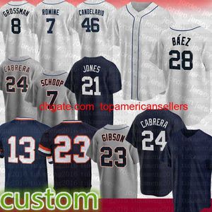 Jerseys de beisebol personalizada Mens 28 Javier Baez Miguel Cabrera Jersey Kirk Gibson Tucker Barnhart Jacoby Jones Eric Haase Za