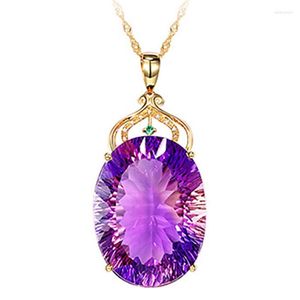 Catene di lusso grande viola / rosso pietra preziosa collana con ciondolo in pietra CZ per le donne colore oro moda gioielli clavicola catena regalo di nozze