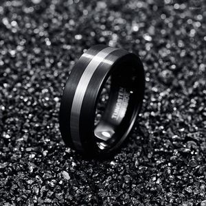 Wedding Rings JQUEEN 8mm Width Tungsten Carbide Ring Black Silver Color Surface Brushed Men's Steel Good Quality