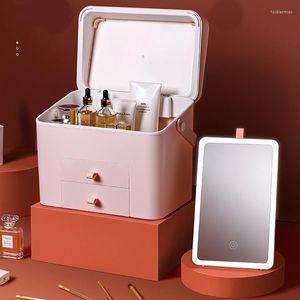 Storage Boxes Cosmetic Box Portable Dustproof Waterproof Drawer With Mirror Desktop Skincare Organizer Vanity