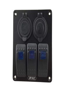 3gang Rocker Anahtar Paneli Power Socket 31A Deniz Tekne Araba için Çift USB Kablo Kitleri RV Araçlar Kamyon Mavisi LED8522096