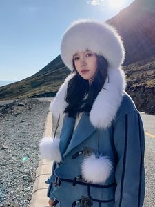 Cappello lungo da donna in vera pelliccia di volpe invernale caldo Shapka Ushanka Cap intera pelle russa con sciarpa al collo