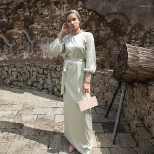 Abbigliamento etnico Perline di seta Abaya Donna Abito musulmano Elegante Lace-up islamico Marocchino Caftano Musulman Vetsidos Djellaba Jubah Robe Emirati Arabi Uniti