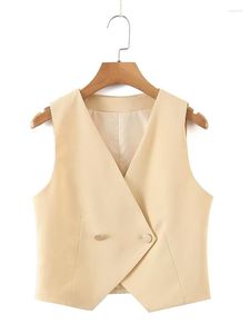 Women's Vests YENKYE Fashion Women Vintage Double Breasted Yellow Crop Vest Elegant V Neck Female French Style Waistcoat Summer Tops