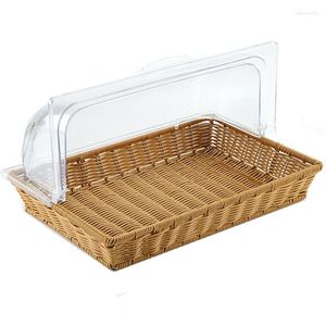 プレートレイタン織りパンバスケットカバーケーキスナックトレイ透明なサンプルプレートプラスチックフルーツ