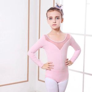 Scene Wear Child Fall Winter Pink Black Ballet Dance Long Sleeve Leotards Mesh Spets Children Girls Gymnastics Coverall Swan Lake Leotard