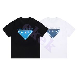 Projeto marca de moda de luxo masculina camiseta azul triangle triangle redonda cola de manga curta de manga curta top top preto branco