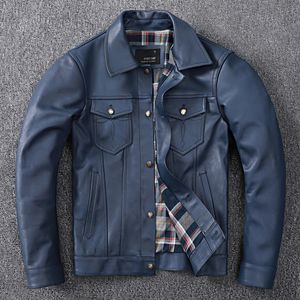 Men's Leather Faux 2023 American Cowhide Blue Jacket for Men Tamanho grande Motocicleta quente Macicleta Male outono Casaco de inverno 230213