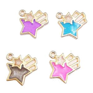 Charms 100Pcs/Lot 18X18Mm Enamel Shooting Star Pendant Diy Jewelry Accessories For Necklace Bracelet Making In Gold Metal Drop Dh6Cv