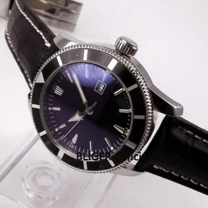Wristwatches Fashion 46mm Black Leather Strap Dial Bezel Luminous Hands MIYOTA Automatic Movement Men's Watch Wristwatch BA4