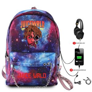 Mens Juice Wrld Backpack Fashion Starry Sky Backpack USB Multifunkcyjny plecak Oxford Travel School Bags Streetwear Hip Hop Bags197W