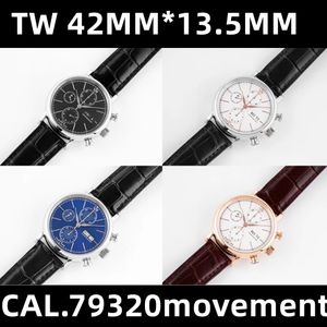 TW masculino Womens Womens Relógios 42mm Cal79320 Máquina de tempo totalmente automática Movimentos de safira Sapphire Mirror Rubber Watch Band Band