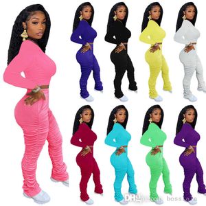 Designer Women Tracksuits Spring Autumn Pleated Pile Pants Set High midje Elastic Flare Pants Two Piece Set Outfits