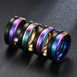 Pierścienie zespołowe moda 8 mm męskie pierścienie stali nierdzewnej kolorowe rowki fazowane fazowane obwody ślubne terenowe dla mężczyzn prezenty biżuterii rocznicowe g230213