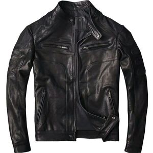Men's Leather Faux Free DHL Classic Men 100 Natural Goteskin Jackets Summer Spring Slim Fit Stand Collar Black Man Coat 230213