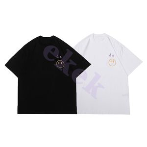 Fashion Brand Luxury Mens T Shirt Purple Embroidery Letter Smiling Face Round Neck Short Sleeve Loose T-shirt Top Black White