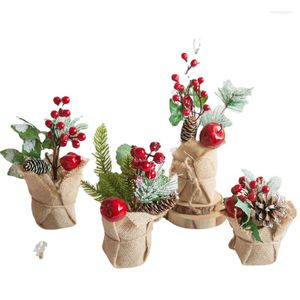 Juldekorationer Xmas Simulation Red Fruit Pine Cone Branch Desktop Small Tree Artificial Potted Decoration Po Props